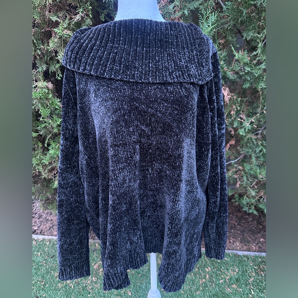 Karen Scott Women’s Plus Size Black Chenille Knit Split Cowl Neck Sweater S 1X - Picture 2 of 12